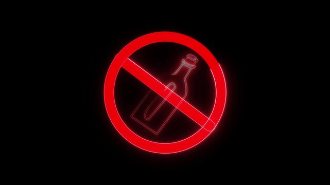 Bottle symbol surrounded by a circular red warning sign represents a prohibition on glass containers, restricted areas for liquids, safety regulations, and strict policies in a public venue setting.