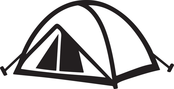 Camping tent, outdoor shelter, outline line art dome tent graphics for hiking and adventure maps icon silhouette vector