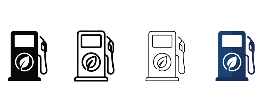 fuel pump icons with eco leaf symbol for green energy and alternative fuel stations
