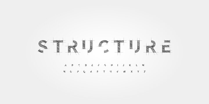 Architect Font Logo Alphabet Blueprint Letter Set Modern Typography, Creative Typographic Design for Architectural Title Text, Technical Project Headline and Logotype, Contour Fonts. Vector Typeface
