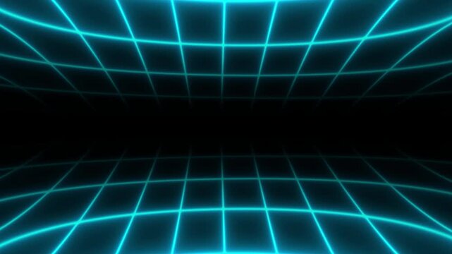 3D perspective grid looping animation on black background. Abstract Futuristic motion background.