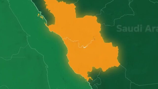 Digital map illustration highlighting madinah region of saudi arabia