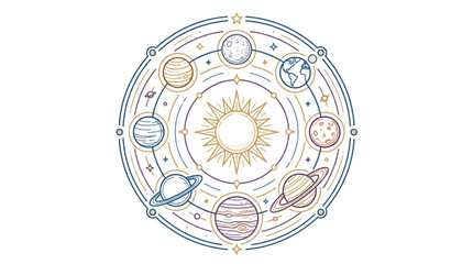Circular Zodiac Astrology Diagram with Planets and Symbols. © riki