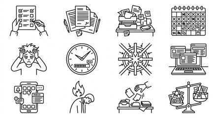 Fototapeta premium Collection of black and white line art icons for business and technology.