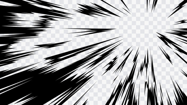 Dynamic manga speed lines bursting toward a bright focal point, creating dramatic motion, impact, action, and comic book energy. Isolated vector illustration.