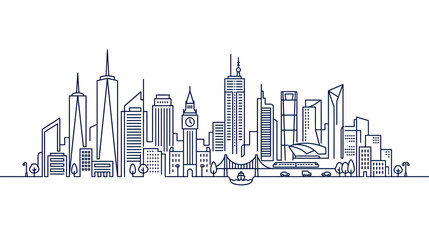 Obraz premium Modern City Skyline with Tall Buildings and Bridge Line Art