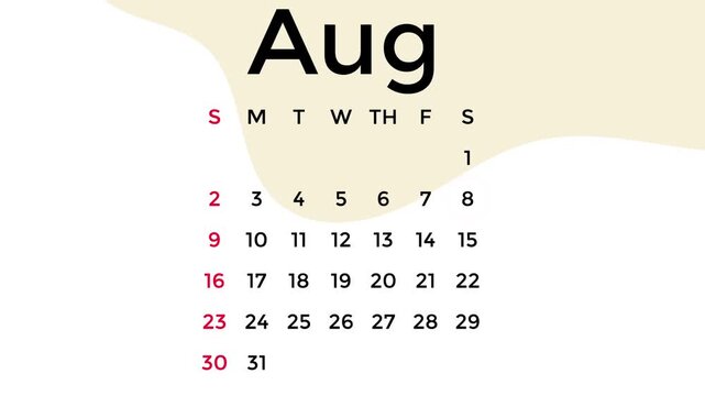 August 8, 2026 calendar video in cream color on white background