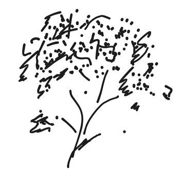 Avant garde black ink scribble of a surreal tree in stark minimalist style. 
