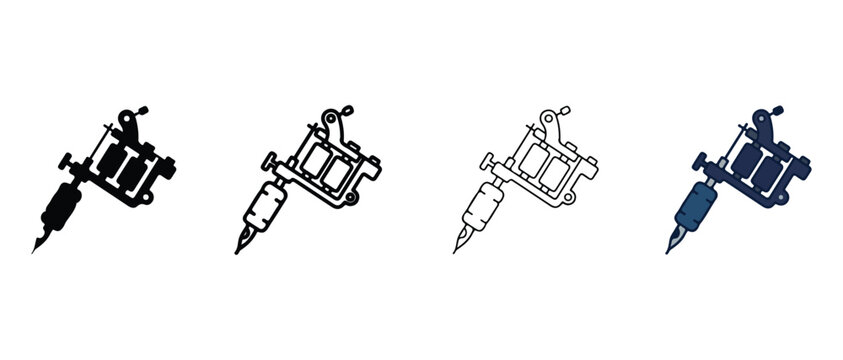 tattoo machine illustrations in various styles and shading for graphic design projects