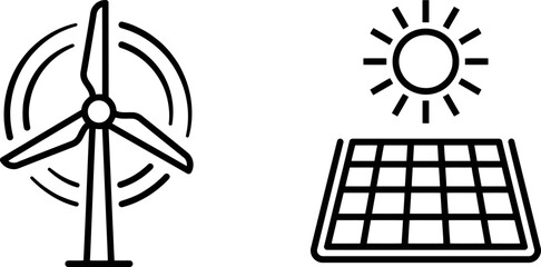 Renewable energy icons set with wind turbine and solar panel © Taslima