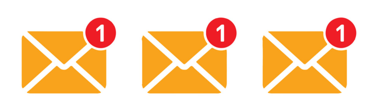 Orange envelope notification icons with red alert bubble showing unread message status.
