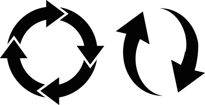 Set of black circular arrow icons for refresh, reload, and cycle processes