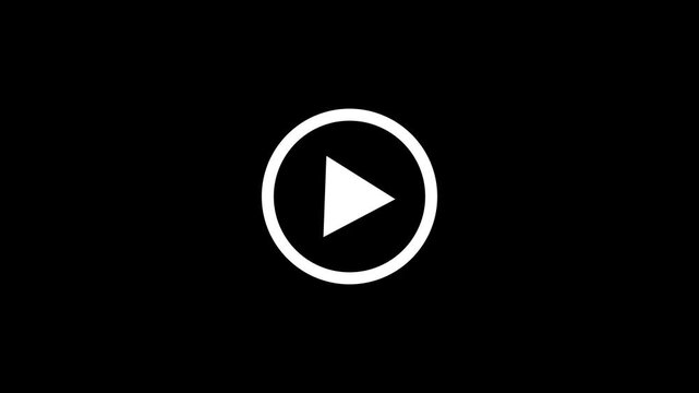 plays button icon animation. Simple white play button icon animation on black background. Press to play. On black background .Video, play button icon.