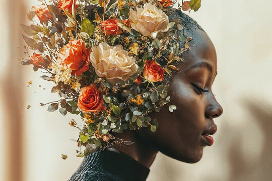 Ethereal fusion of nature and human beauty in floral art