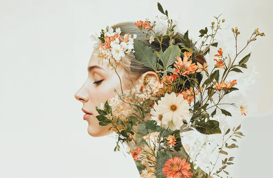 Double exposure portrait combines nature and human serenity