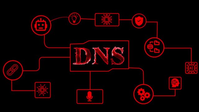 DNS network connection diagram. Digital server infrastructure and internet routing concept.
