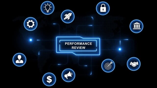 Performance review Optimization Concept with Glowing Blue and Circuit Board for Digital Marketing and Online Business Strategy. Motion Graphic concept. animation