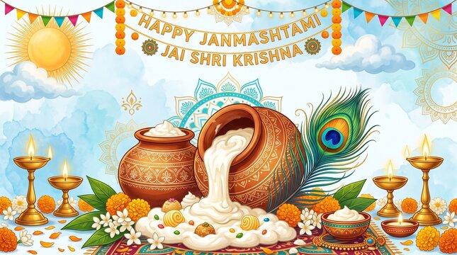 illustration of Dahi Handi fo Hindu Festival Shree Krishna Janmashtami