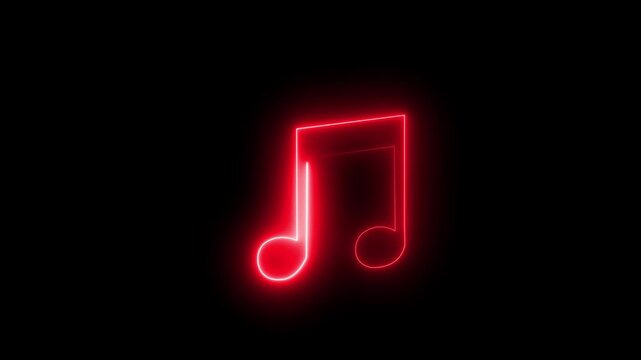 Glowing neon read music note icon animation on black background
