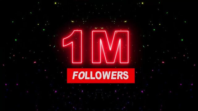Thank you 1Mfollowers. 1,000 followers realistic neon sign on the black background animation. neon 1M Follower neon Text And Firework Animation Subscribers. 4K footage motion animation...