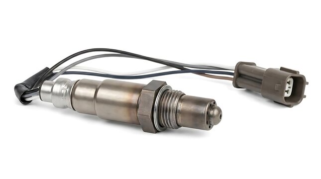 Automotive oxygen sensor on white background