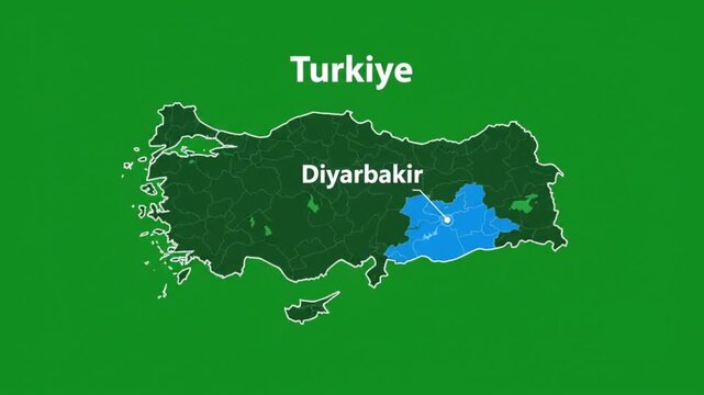 Digital map highlighting diyarbakir province in turkey a digital