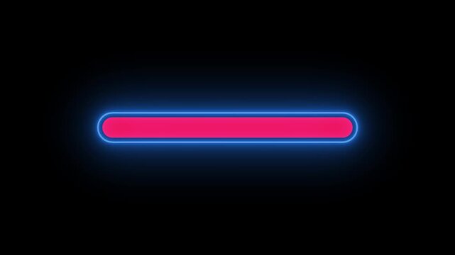 Neon glowing loading bar with and blue neon border on black background...