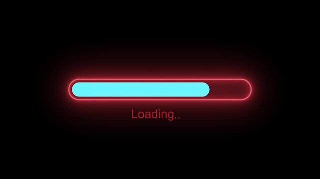Neon glowing loading bar with and blue neon border on black background...