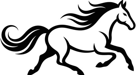 Running horse silhouette illustration, galloping wild stallion with flowing mane and tail, equestrian animal vector graphic for logo design, nature.  © Ahsan