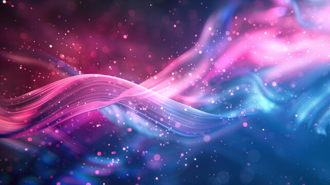 Abstract glowing waves in blue and pink colors.
