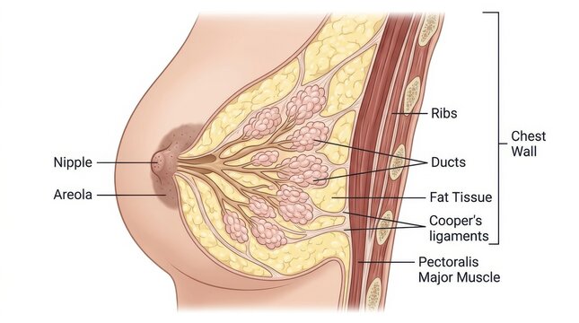 Anatomy of the human female breast diagram for education
