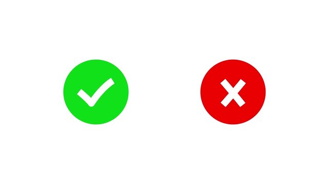 Green tick mark and red cross mark inside rough sketch circles with subtle wiggle animation, isolated on transparent background for approval and rejection overlays