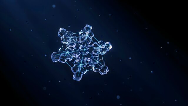 Atomic silicon crystal snowflake self assembling in void &ndash; Great for microchip physics, chemical engineering, or nano research.