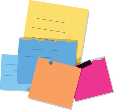 Colorful sticky notes and paper sheets stacked together for office work and organization tasks