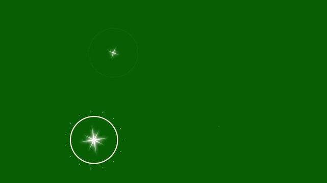 Star twinkle and sparkle animation with bright blinking lights, glowing blast circle firework line burst sparkles, festive holiday glittering element on green background