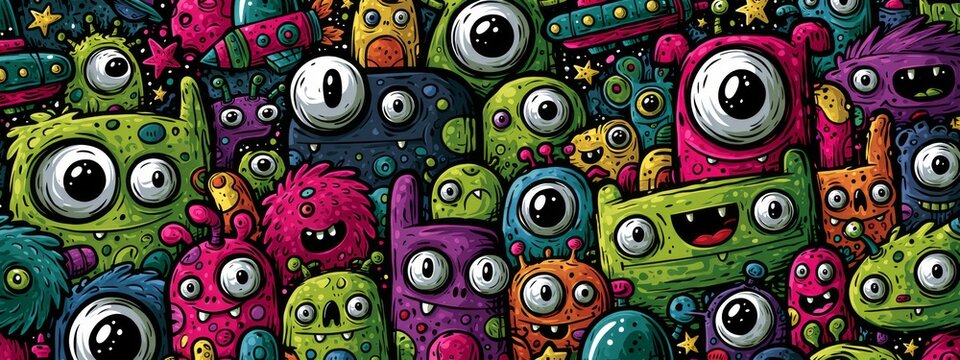 Colorful and Quirky Creatures in a Packed Background Full of Whimsical Charm and Character