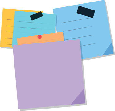 Colorful sticky notes with reminders and messages attached to a surface for office organization