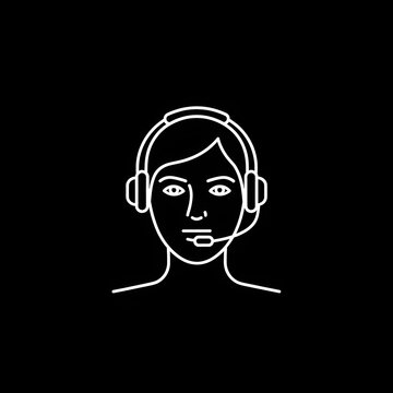 Minimalist White Outline of Call Center Operator with Headset