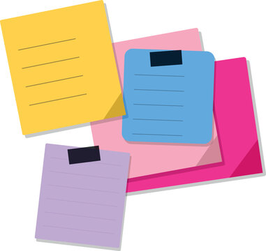 Colorful sticky notes with written messages and black tape attached on a flat surface for office