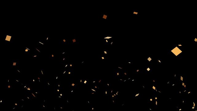 Golden confetti falling on transparent background with alpha channel. gold confetti slow motion overlay. 4k video