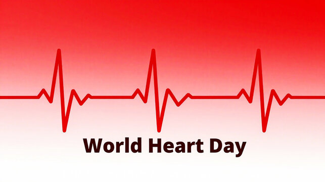 World heart day concept with red heartbeat line on a gradient background