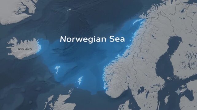 Digital map illustration of norwegian sea and nordic region