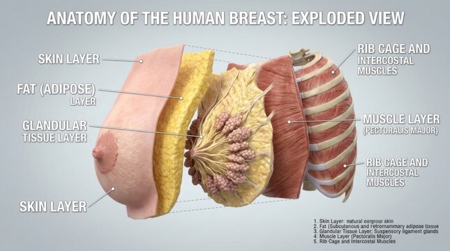 Anatomy of human breast exploded view diagram