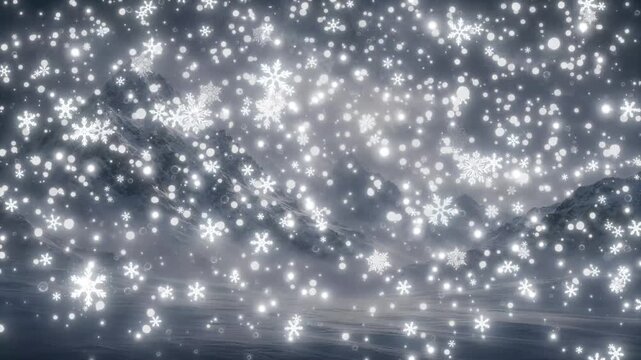 Falling snowflakes winter background, 4K loop animation of falling snowflakes overlay