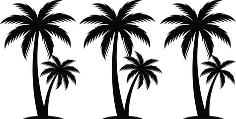 Fototapeta premium Tropical palm tree silhouette set ideal for summer designs beach decor and island themed branding projects