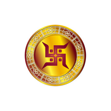 Premium Gold Hindu Swastik Round Mandala Sticker Vector