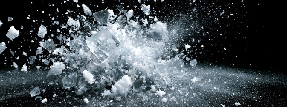 Ice Shards Exploding in Every Direction Against a Dark Background Creating Dynamic Visuals and Unique Patterns