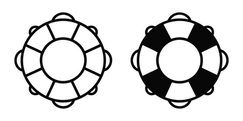 Life buoy icon set, rescue ring symbols, black filled and stroke styles, emergency flotation devices, water safety signs, editable vector illustration. ©   