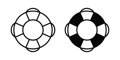 Life buoy icon set, rescue ring symbols, black filled and stroke styles, emergency flotation devices, water safety signs, editable vector illustration. ©   
