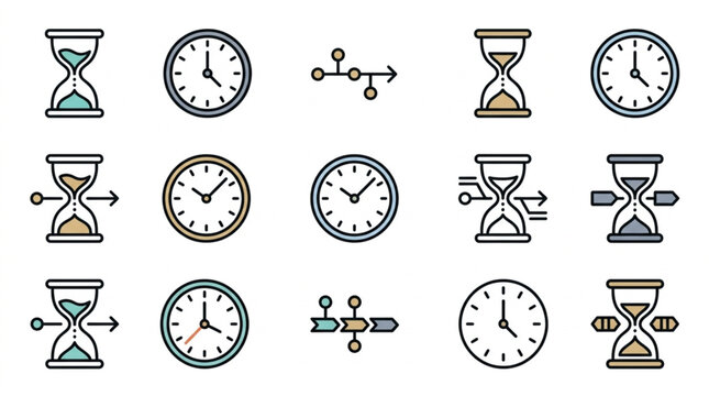 Collection of various clock and hourglass icons.